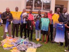 Former Kabale Municipality MP Andrew Aja donates sport equipment to UCC Kabale