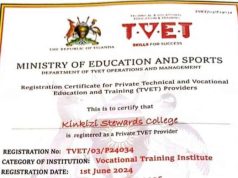 Ministry of Education and Sports issues Kinkizi Stewards College with TVET Registration Certificate