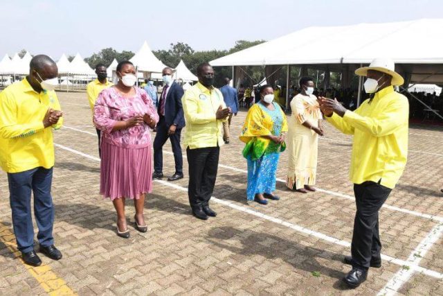 Museveni welcoming MPs and NRM caucus members