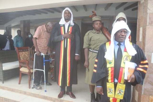 Kanungu District Council Speaker Frank Byaruhanga leading a joint council session