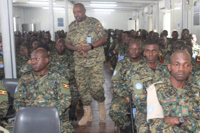 UN Guard Unit XI Commander Lt Col Peter Ruyogoza Barigye addressing the Unit Commanders