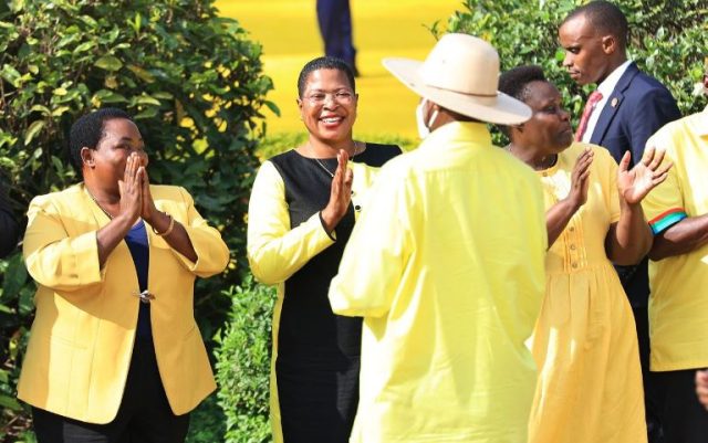 Among receiving President Yoweri Kaguta Museveni at Speke Resort Munyonyo