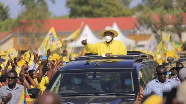 President Yoweri Kaguta Museveni makes a grand entry into Sooba Primary School Playgrounds