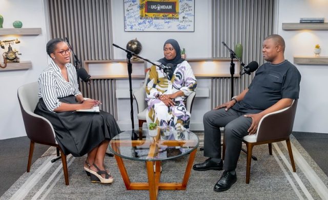 (L_R) Ugandan Podcast host Ann Bewulira, Ministry of ICT Permanent Secretary Dr Amina Zawedde and Multichoice Uganda CEO Mr Hassan Saleh