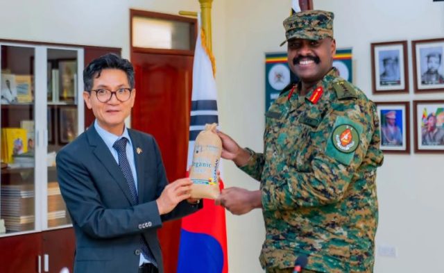 Kainerugaba bidding farewell to South Korea Ambassador to Uganda