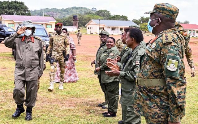 Museveni being received at National Leadership Institute Kyankwanzi