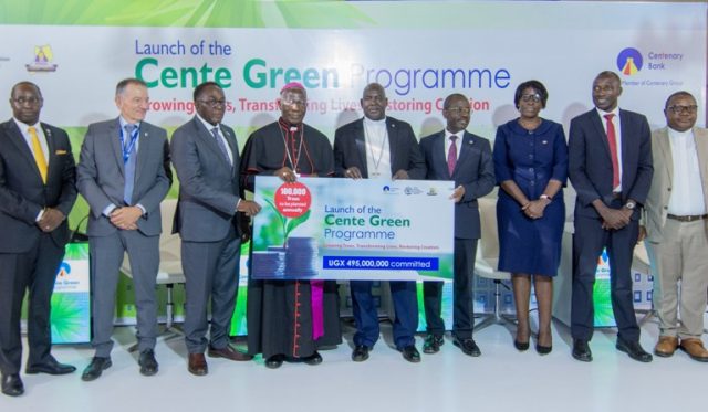 Centenary Bank officials and the Catholic Clergy launching the Cente Green Programme